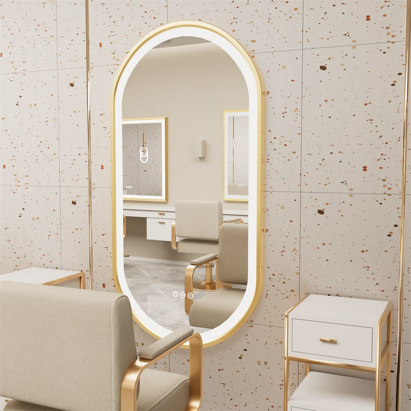 LUVODI Luxury Oval Led Illuminated Bathroom Mirror Gold Aluminum Frame with Demister Pad
