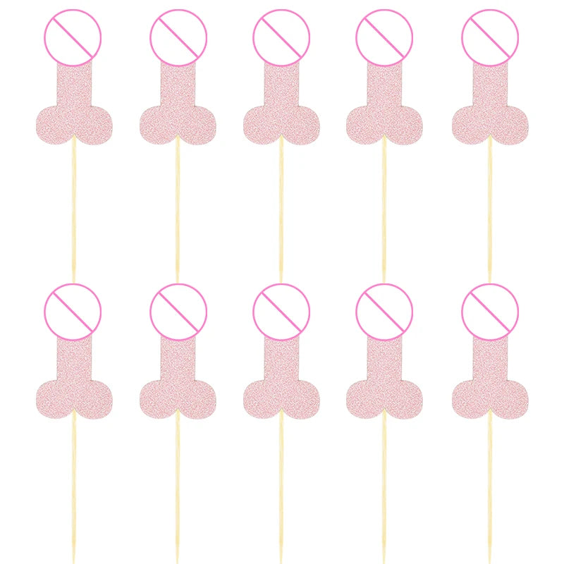 10pcs Glitter Willy Penis Cupcake Topper Funny Nude Dick Cake Toppers Wedding Favors Bachelorette Adult Hen Night Party Supplies