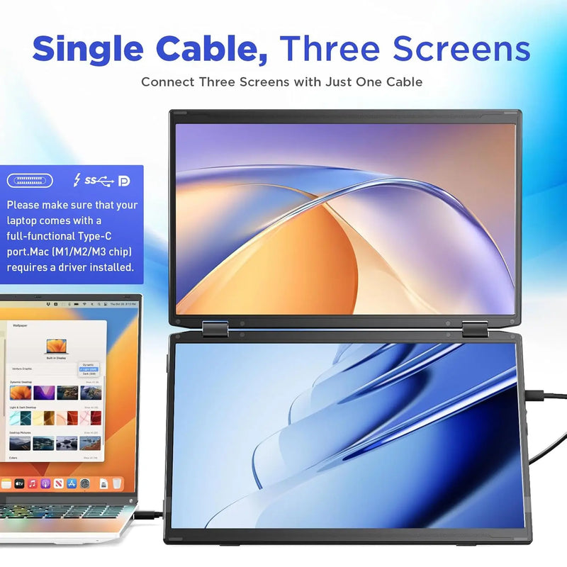 UPERFECT Delta 15.6" Dual Portable Monitor For Laptop Screen Extender 1080P HDR 360° Folding Stacked with Stand For Laptop PC