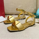 The Rivet Artisan Sandal: Genuine Leather Flat with Statement Buckle