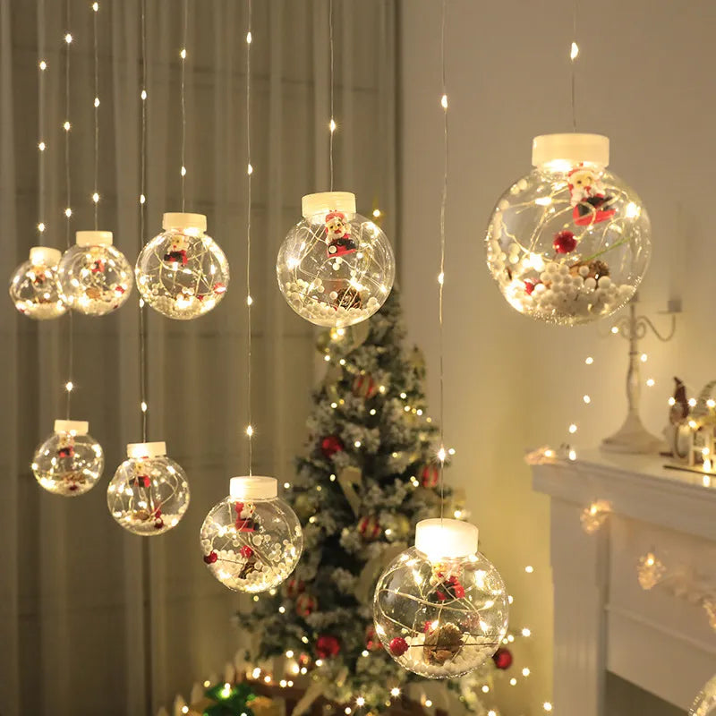 Santa Wish Balls LED Curtain Light Fairy String Lights 8 Modes Window Garland for New Year Christmas Outdoor Wedding Home Decor