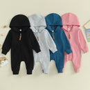Pudcoco Infant Newborn Baby Jumpsuit, Long Sleeve Hooded Zip-up Solid Fall Romper Clothes for Boys Girls 0-12M