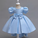 Mode Einfarbiges Mädchen Abendkleid Kurzarm Schleife Kinder Kleider für Mädchen Sommer Mädchen Partykleid 1-10 Jahre