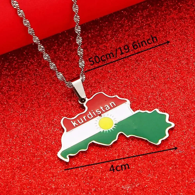 Kurdistan Map and Flag Pendant Necklace for Lovers Men Women Ethnic Jewelry Kurdistan Patriotic Gift