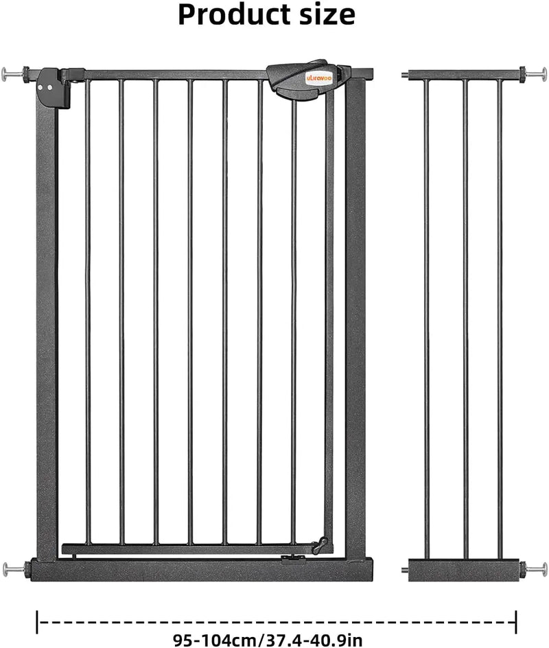 UBRAVOO Baby Gate for Doors and Stairs, Height 100 cm, Safety Pet Gate,  Automatic Closure, Triple Locking