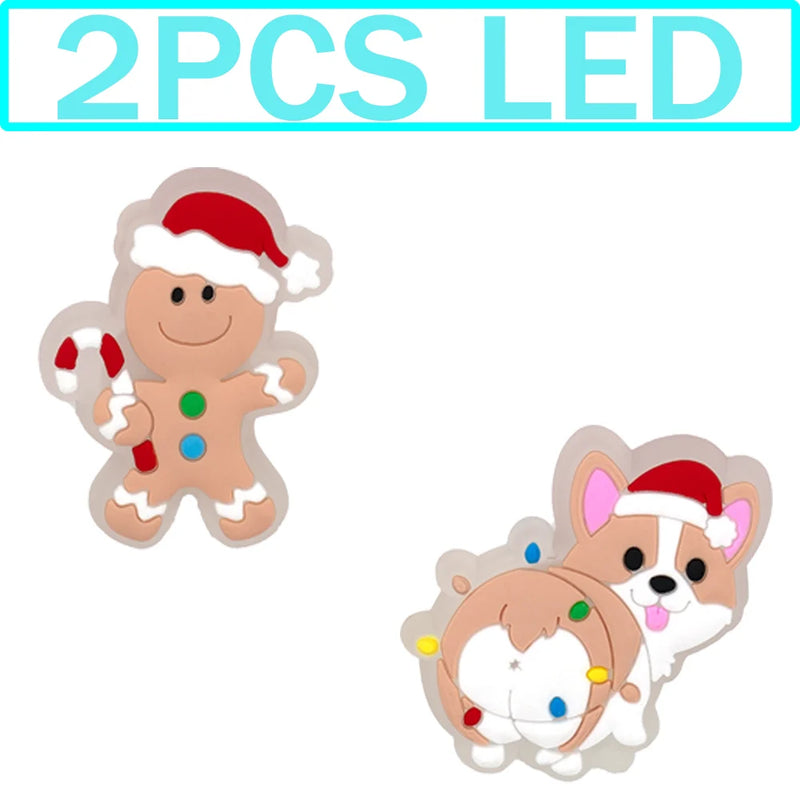 1-5PCS New Christmas LED Shoe Charms,Cute Santa Claus Cat & Dog Pin Accessories for Sandals,Shoe Clogs Buckle Christmas Gifts