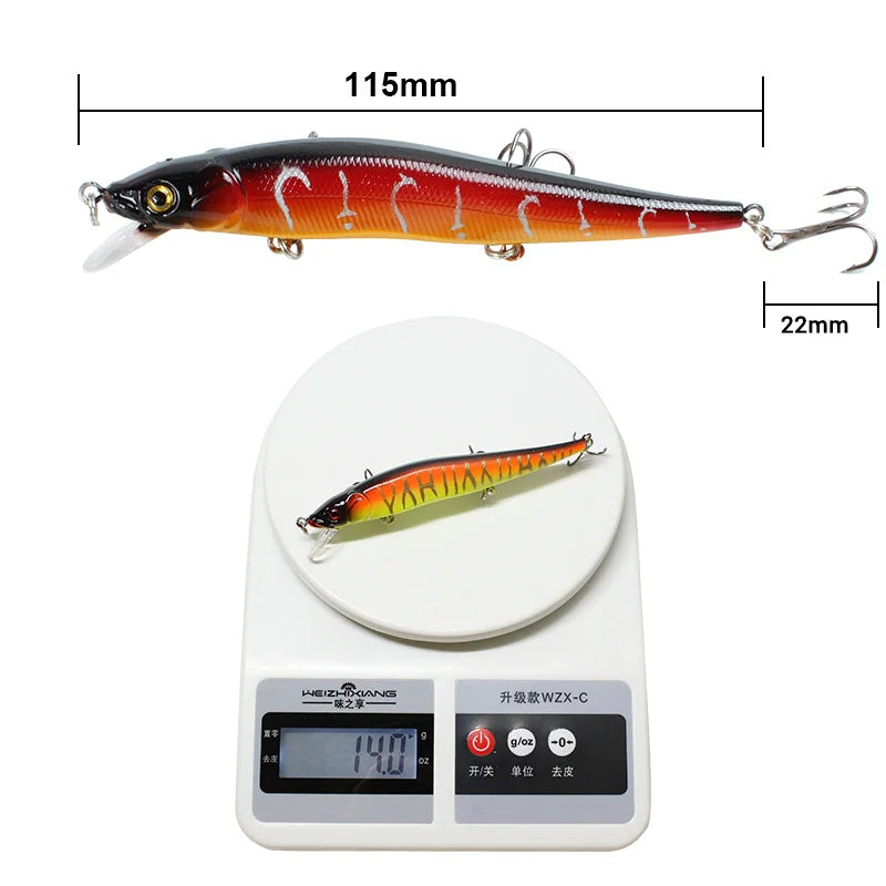 1pcs Fishing Lure 11.5cm/14g Minnow Crankbait Wobblers 3D Eyes Perch Artificial Bait Pike Carp Bait Swim Bait Fishing Pesca