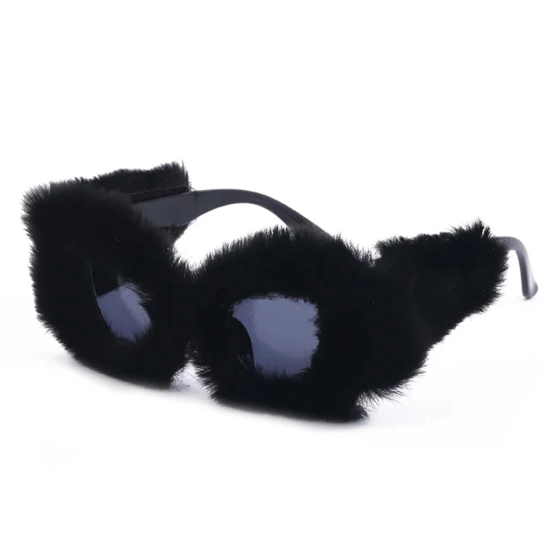 Cat Eye Sunglasses Women Punk Soft Fur Velvet Ladies Sun Glasses 2024 Luxury Brand Trendy Shades Eyewear Oculos De Sol Feminino