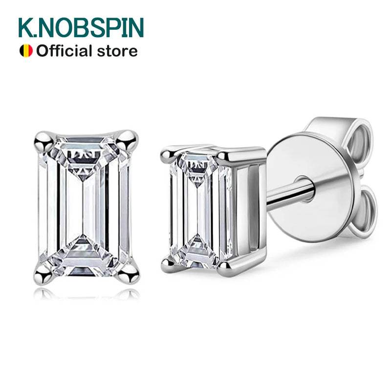 KNOBSPIN D VVS1 Emerald Cut Moissanite Earring s925 Sterling Sliver Plated with 18k White Gold Earrings for Women Fine Jewelry