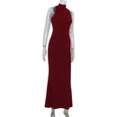 2026 Women's Elegant Shiny Red Sleeveless Long Dress Sexy Slim Bodycon Sequin Maxi Gown for Party Fashion Solid Color Robe