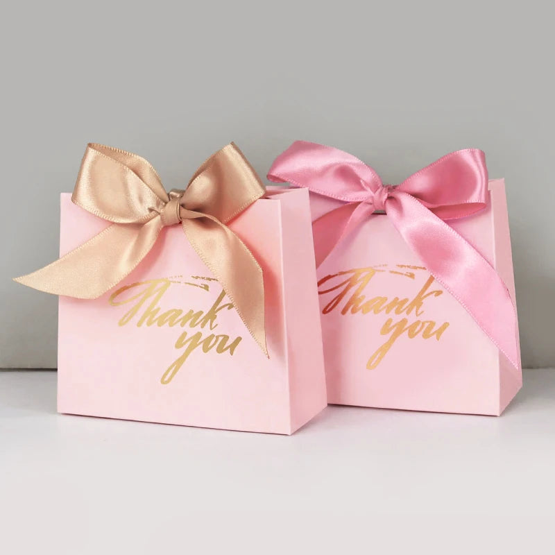 5/10pcs Thank You Candy Box With Ribbon Wedding Favors Chocolate Gift Box for guests Christmas Baby Shower Birthday Party Decor