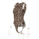 Women Leopard Tulle Bodysuit 2025 Summer Hollow Out Irregular Straps Snap-botton for Holiday Beach Style Streetwear