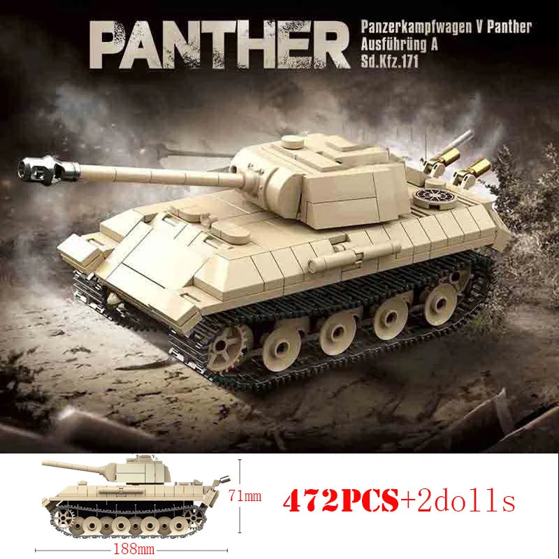 WW2 Military Germany Panther Medium Tank Panzer IV Tank Building Blocks Army Weapons Tiger I Heavy Tanks City Bricks Kids Toys