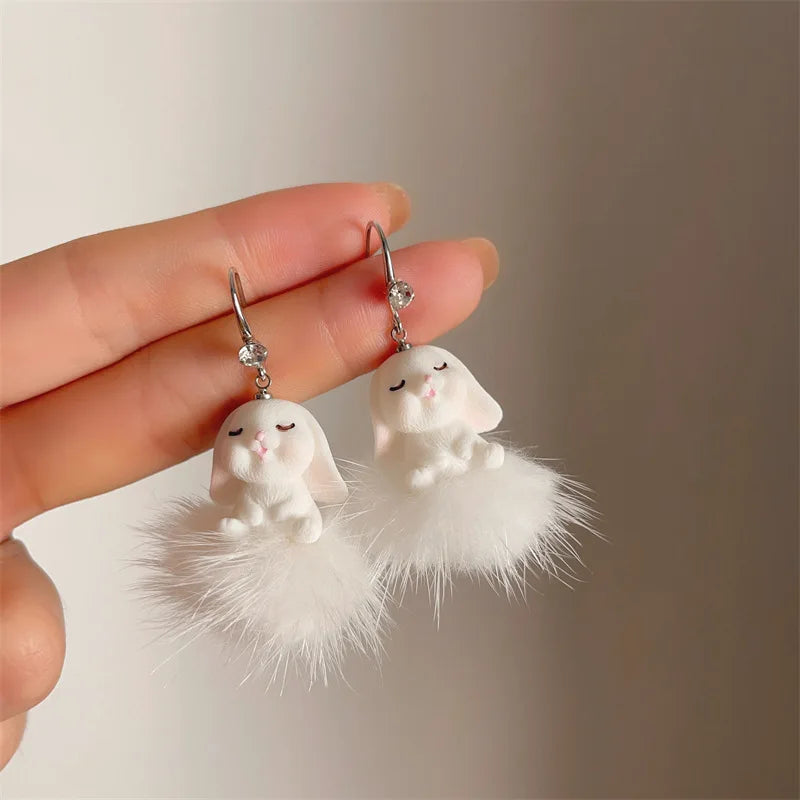 Autumn Winter Easter Earrings for Women Funny Rabbit Hare Carrot Korean Lovely Fashion Fur White Bunny Gift Jewelry Accessories