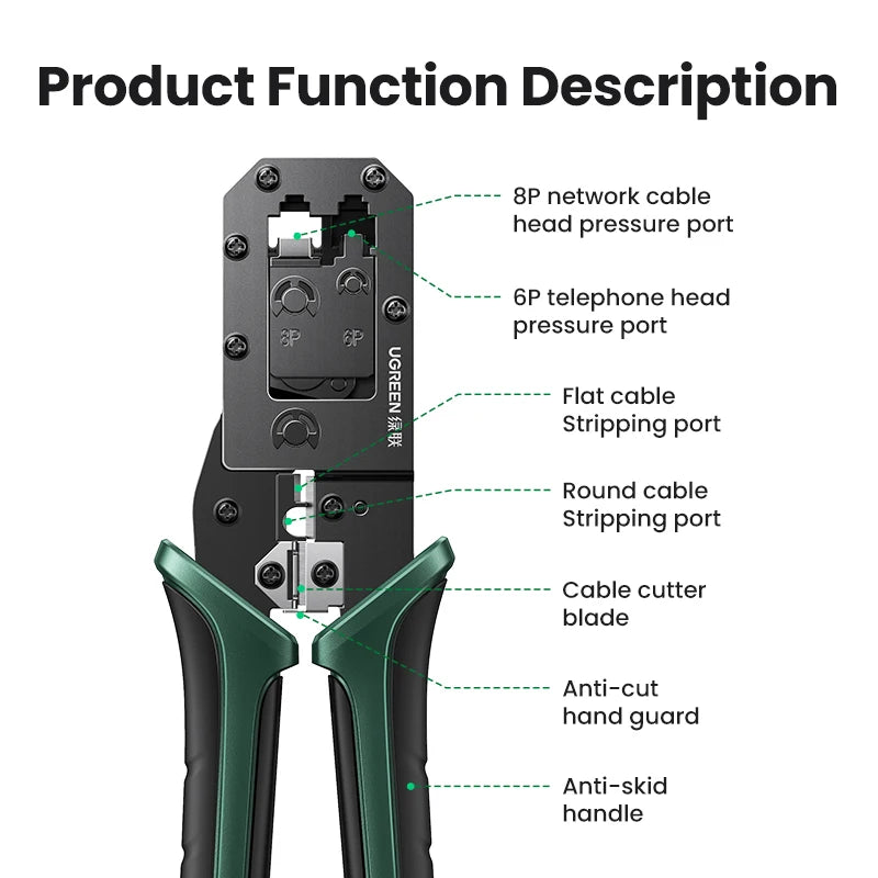 UGREEN RJ45 Crimper Tools RJ45 Crimping Pliers for CAT6/7 Ethernet Lan Cable Network Cutter Stripper Plier Multifuntion Tool