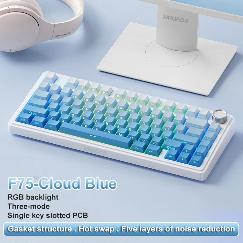 AULA F75 Mechanical Keyboard Wireless Bluetooth 2.4G Wired Tri-Mode Multifunctional Knob Hot Swap Laptop RGB PC Gaming keyboard