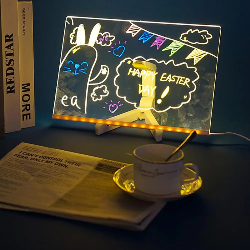 USB LED Night Light Acrylic Message Note Board Lamp With Bracket Erasable Children Drawing Board Kids Gifts Bedroom Night Lamp