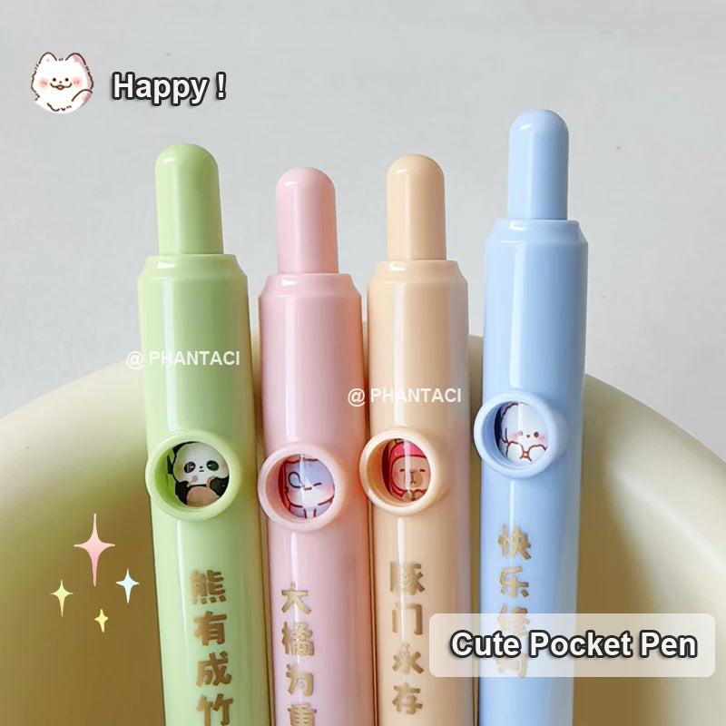 4PCS/Set Cute Animal Pocket Pen Cartoon Gel Pen Quick Drying Gel Ink Pen 0.5MM Black Refill Writing Pen Capybara Neutral Pen New