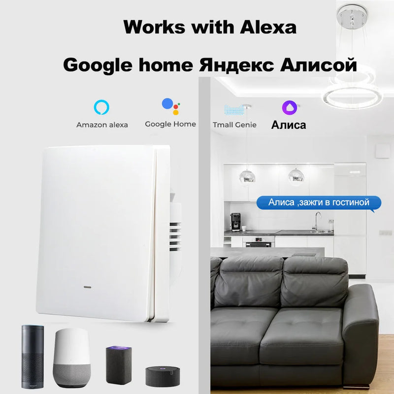 Lonsonho Tuya Smart Wi-Fi Switch Press Button Light Switches EU UK 220V Works with Alice Alexa Google Home House Improvement