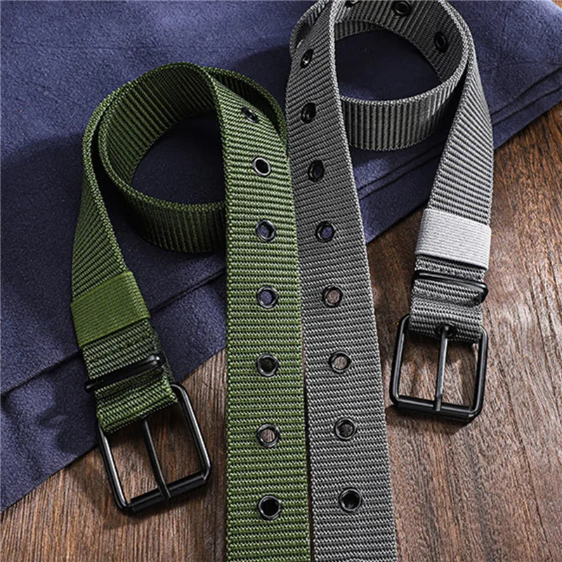 Men's Belt Porous Canvas Pin Buckle Leather Belt Outdoor Sports Belt Women's Trendy Eyelet Belt With Jeans Belt For Men Women