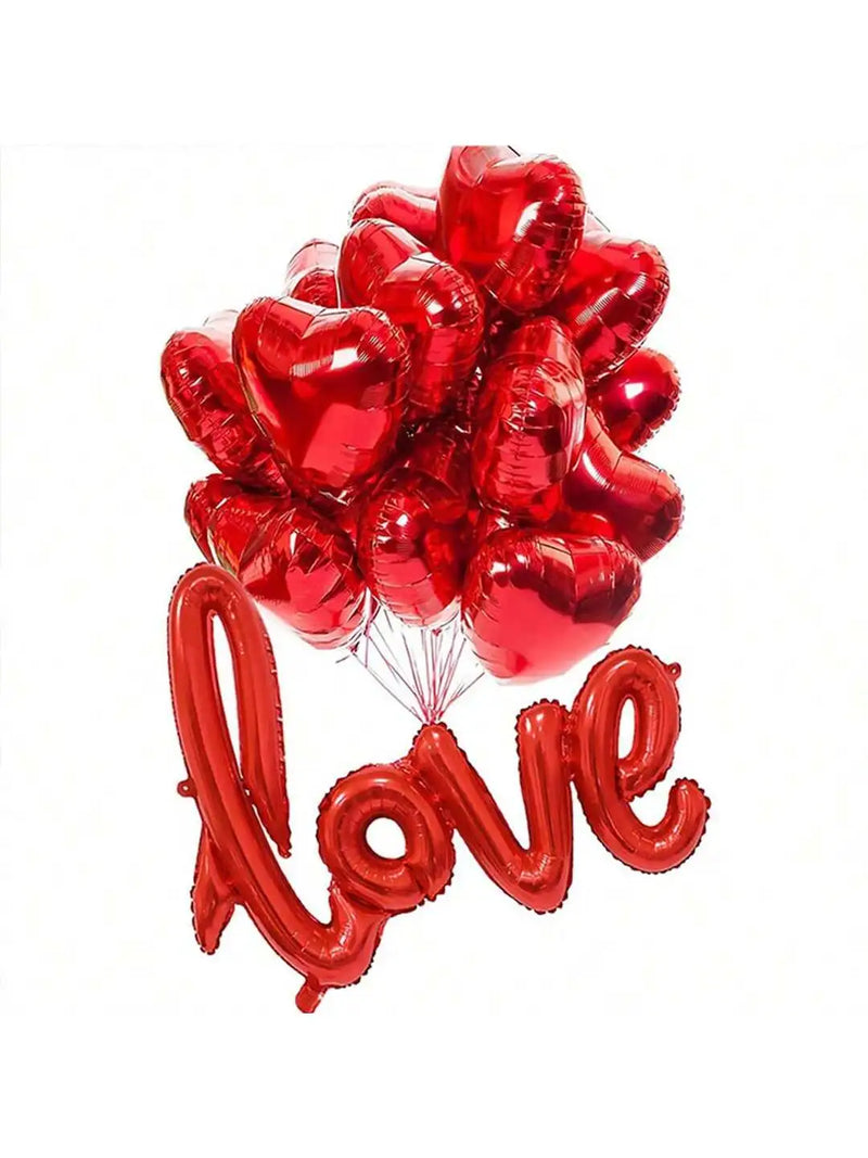 32Pcs/1Set Red Heart Balloons Wedding Background Room Decor I Love You Balloons Hanging Swirls for Valentine's Day Decorations