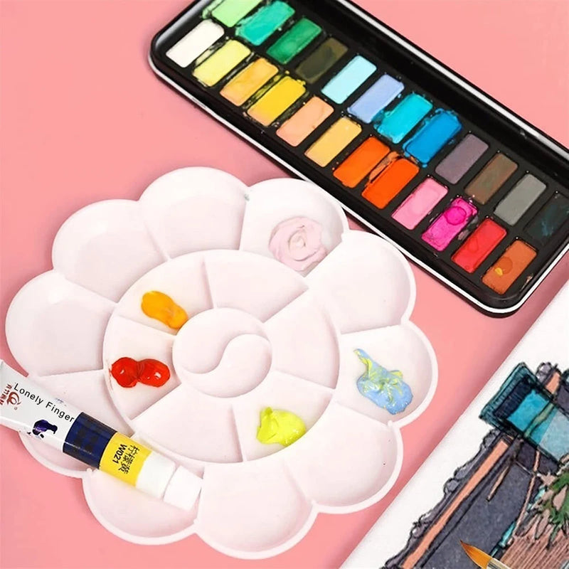 1/6pcs Painting Palette, 18 Wells Plastic Paint Tray Pallet Reusable Flower Paint Palette for Artists Acrylic Watercolor Oil