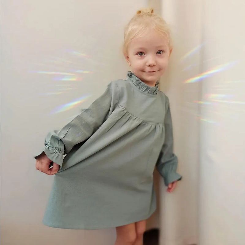 2023 New Kids Dress Spring Autumn Quality Long Sleeve Cotton Children Sweet Solid Color Baby Girls Turtleneck Dresses