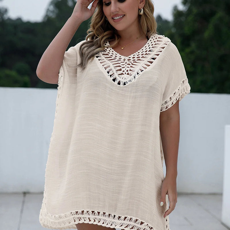 CROCHET BIKINI Plus Size Beach Tunic Women Swimwear Summer Sun Protection Clothes Cover Up Swim Beach Dress