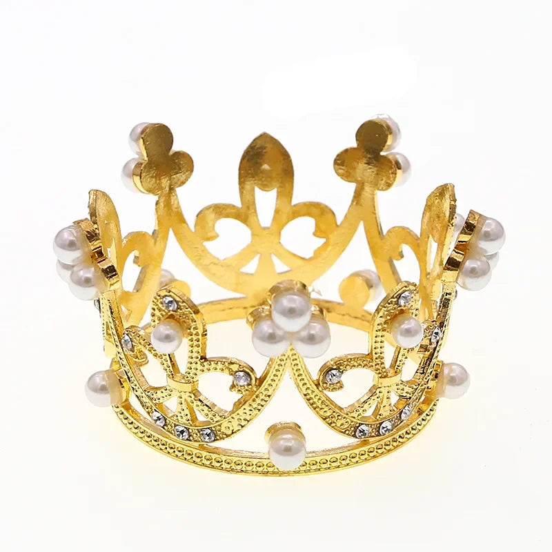 1Pcs Mini Crown Cake Decoration Gold Silver Pearl Tiara Crowns for Children Hair Ornaments DIY Cake Topper Wedding Decoration