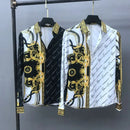 European Men's Spring And Autumn Long Sleeved Shirt, European And American Royal Court Style Retro Fashion Casual Print Lining