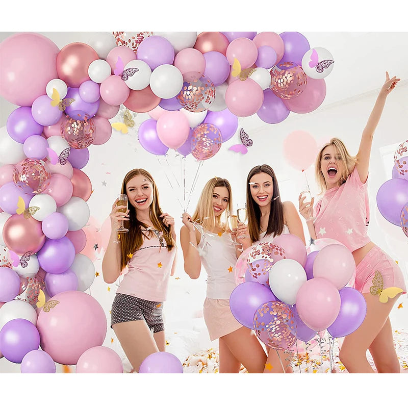 Pastel Balloon Garland Arch Kit Purple And Pink Balloons Birthday Party Decoration Set For Girl Baby Shower Conffeti Balloons