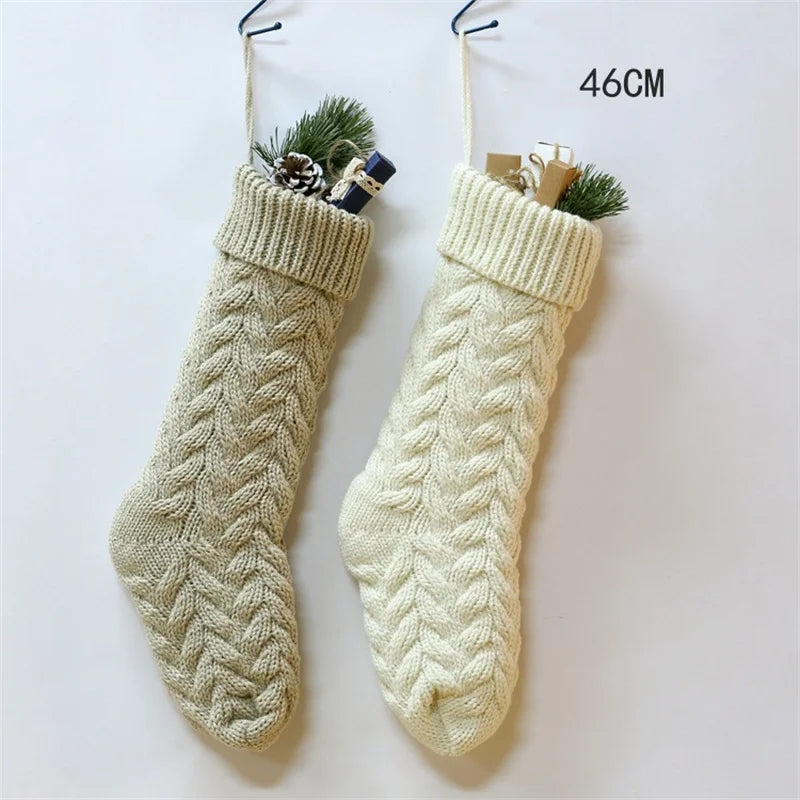 Large Candy Christmas Stockings 46cm Hanging Knitted New Year Xmas Gift Bags Natale Navidad Christmas Decorations for Home 2022