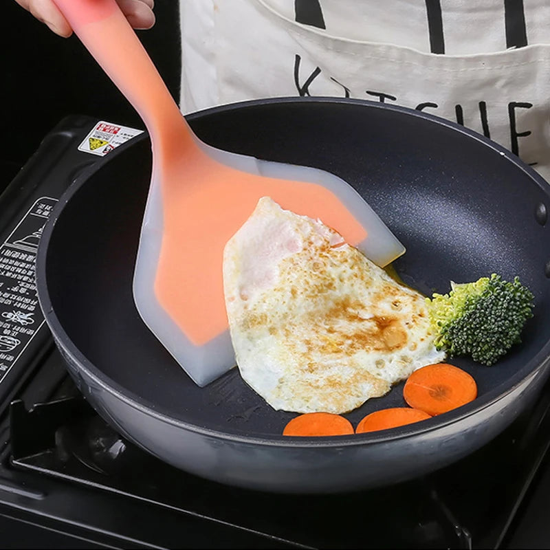 Silicone Pot Shovel Jade Roasted Wide Mouthed Shovel Dual Color Transparent Handle Heat Resistant Frying Shovel Kitchen Tool