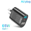 USLION AU EU US UK Plug 65W GaN Charger Tablet Laptop Fast Charger USB Type C Quick Charger Mobile Phone Charger For iPhone POCO