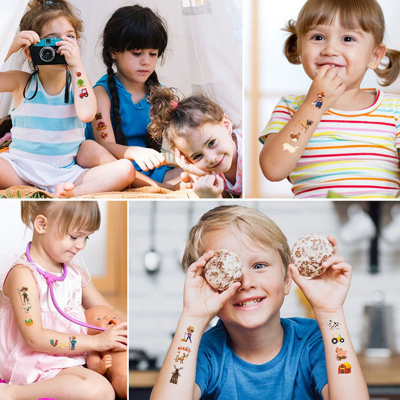 10 sheets Farm Party Temporary Tattoos Barnyard Animals Cow Horse Tractor Sheep Chick Tattoo Stickers Farm Animal Party Favors