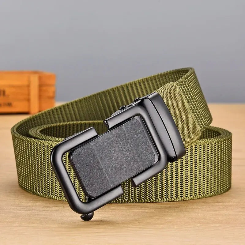 Men's Belt Automatic Metal Buckle Imitation Nylon Webbing Outdoor Work Belt Toothless Automatic Buckle Casual Sports Canvas Belt