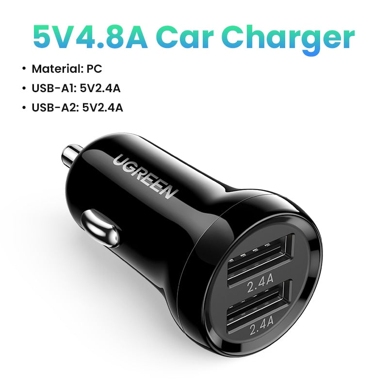 Ugreen Mini USB Car Charger For Mobile Phone Tablet GPS 4.8A Fast Charger Car-Charger Dual USB Car Phone Charger Adapter in Car