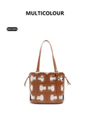 CH Bucket Bag Hollow Out Monogram Print Shoulder Bag Drawstring Crossbody Handbag For Women Office Work Daily Travel Shopping