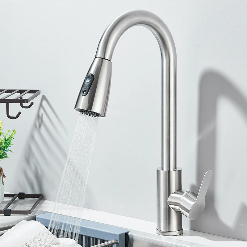 Kitchen Sink Faucets stainless steel Pull Out Kitchen Sink Water Tap Deck Mounted Mixer Stream Sprayer Head Hot Cold Taps