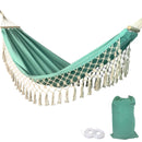 Hammock Soft Comfortable Fabric Canvas Hammock Outdoor Portable Boho Fringe Hammock for Garden Patio Yard Travel Max 200kg
