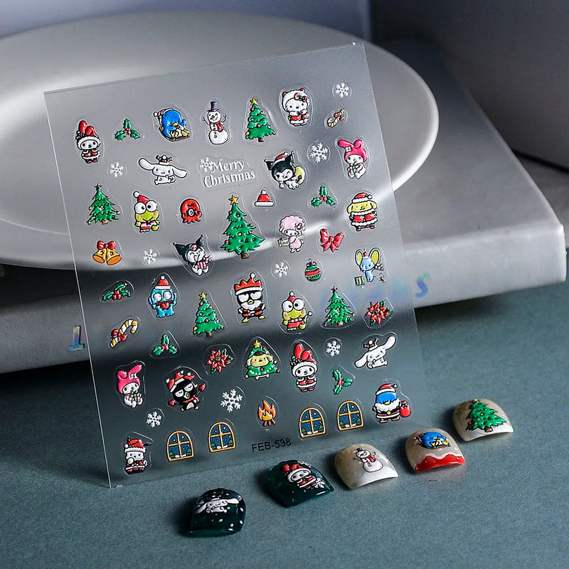 1PCS 5D Cartoon Kuromi Hello Kitty Nail Stickers Sanrio Animation Nail Art Decoration Sanrio Cute Melody Embossed Stickers