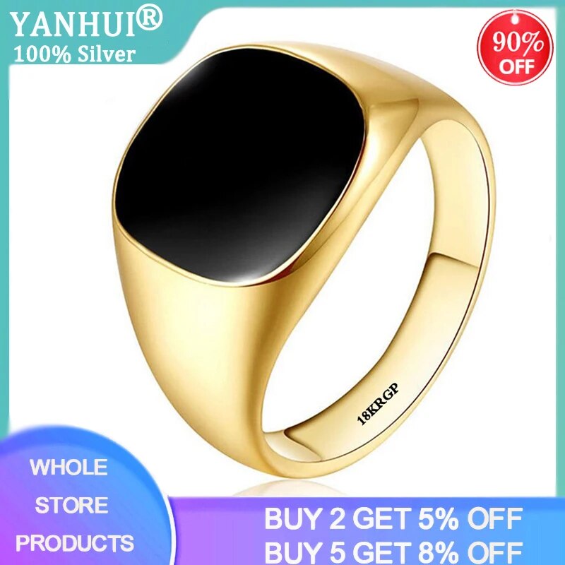 YANHUI Men's Ring Punk Rock Smooth 316L Stainless Steel Gold Color For Men Hip Hop Party Jewelry Wholesale Male Wedding Anel
