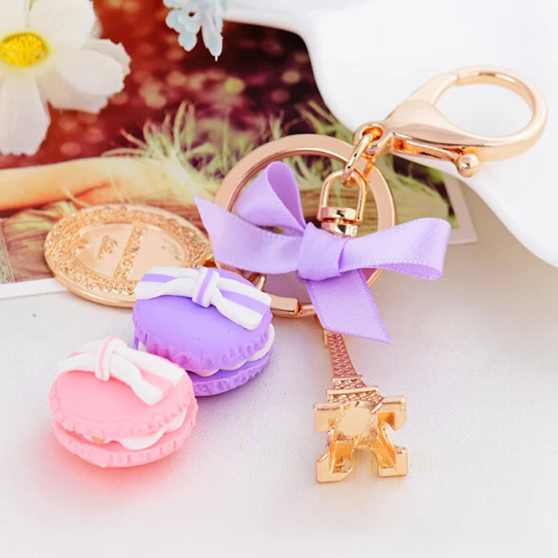 EASYA France Paris Cute Macaroon Effiel Tower Macarons Keychain Colorful Keyring Bag Pendant Car Charm Key Holder