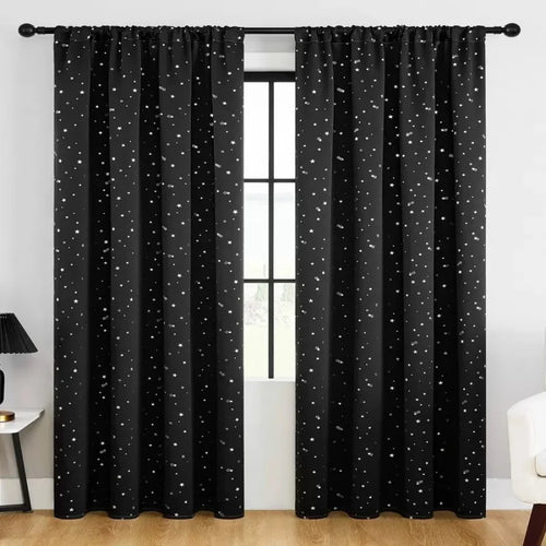 The Stellar Drift | Metallic Star-Pattern Blackout Curtain