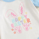 0-18M Baby Boy 3PCS Easter Outfits Short Sleeve Letter Romper with Bunny Egg Pattern Pants and Hat Newborn Sets