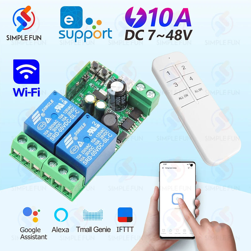 EWelink WiFi Smart Switch,DC 5V 12V 24V 48V 2CH Relay Receiver,Timer Module,Alexa Google Home Voice Control,Switch Modification