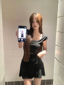 New Women Slim Temperament Purple Black Mini Dress Sexy Summer Knit Waist Skirt Spice Girls Dresses Bodycon Dress High Quality