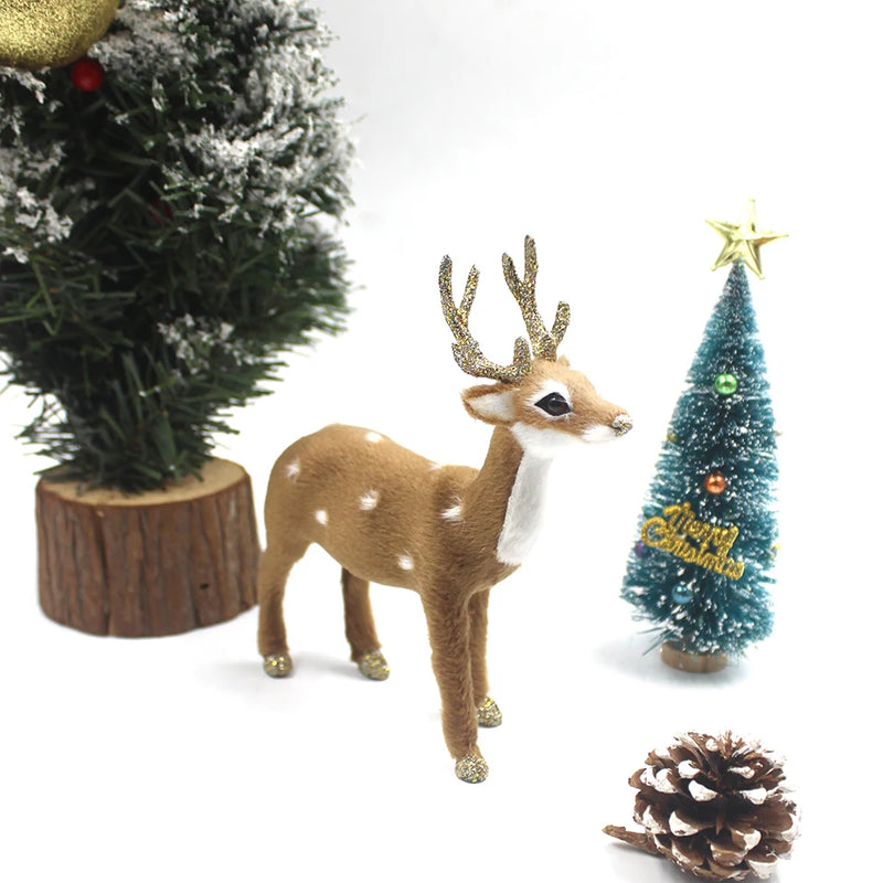 Simulation Christmas Deer Model Favor Xmas Home Decoration Craft Ornaments Display Table Reindeer Elk Animal Miniatures Kid Gift