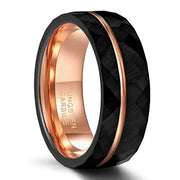 Tigrade 4mm 6mm 8mm Black Tungsten Rings for Men Women Thin Rose Gold Groove Hammered Wedding Band Ring Comfort Fit Size 5-14