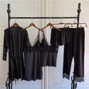 Print Women Satin Pajamas Suit Summer V-Neck Kimono Robe Gown Set With Cheast Pads Nightwear Sexy Lounge Wear Sleepwear